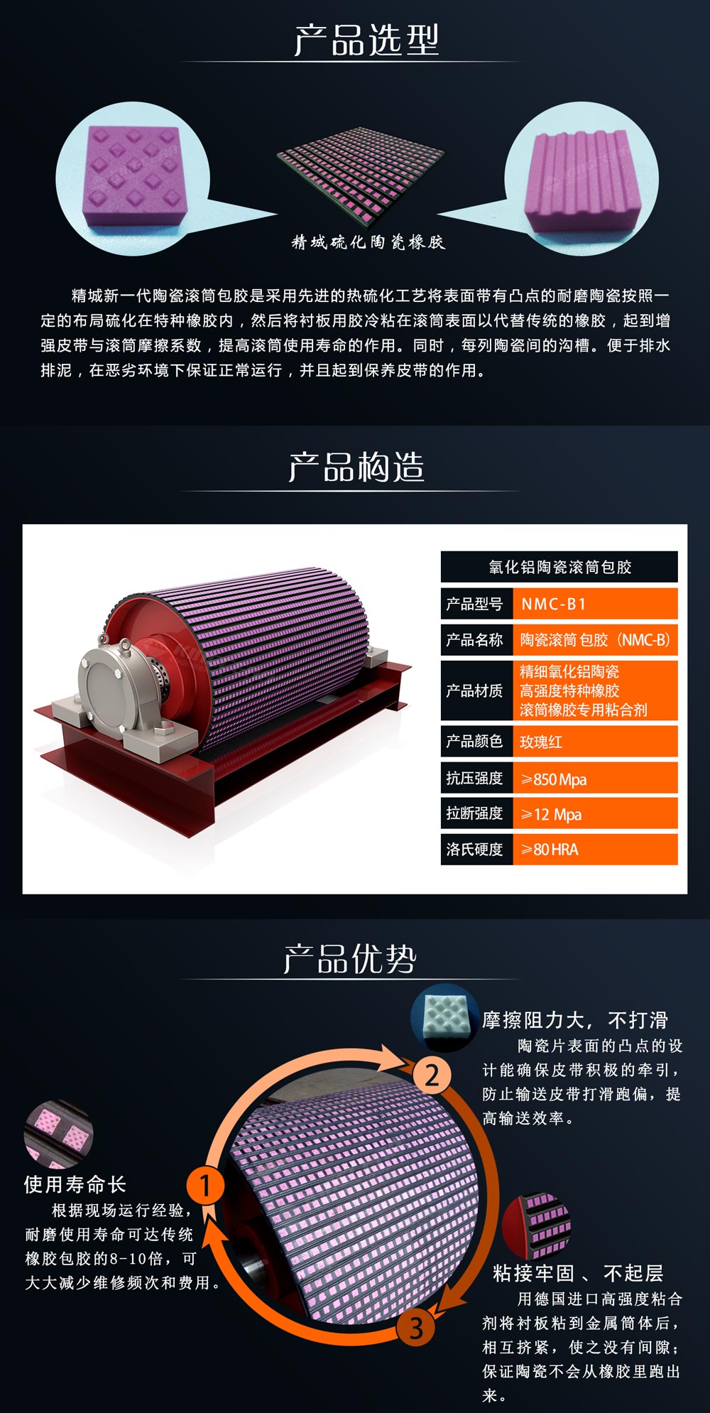 湖南Z6尊龙凯时耐磨陶瓷滚筒包胶